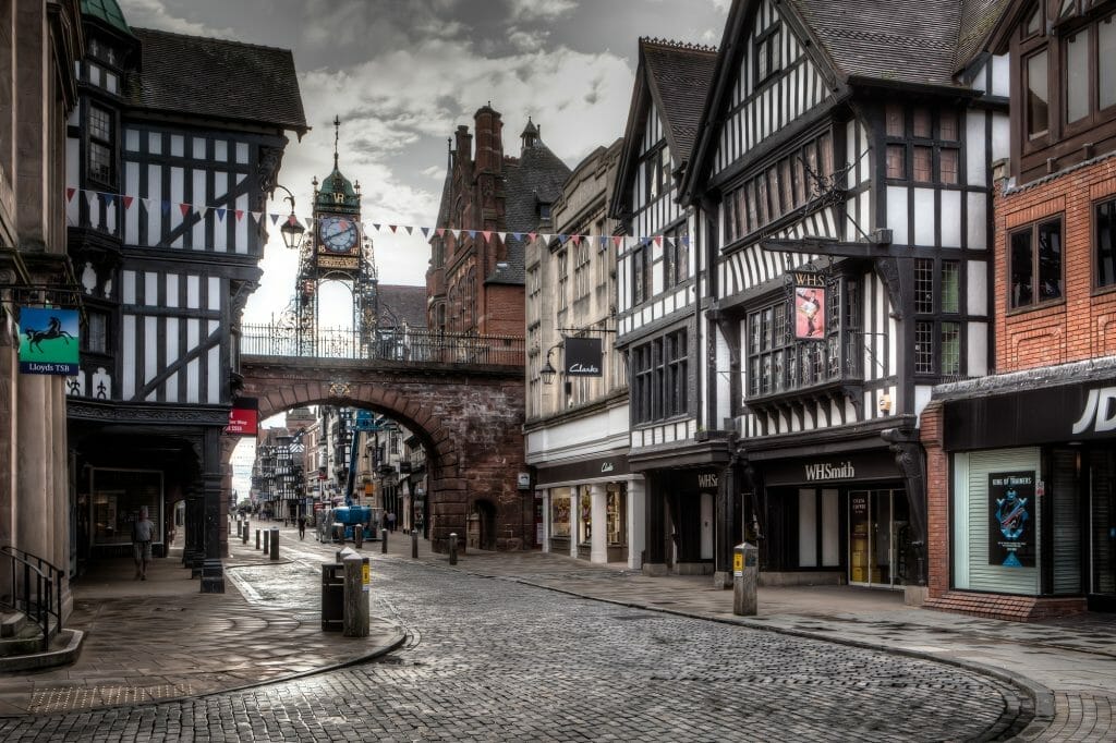 Historic Chester City Walls with Victorian Clock and Tudor Buildings on the Main Street HDR Photograph taken at a Welshot Photographic Academy Event