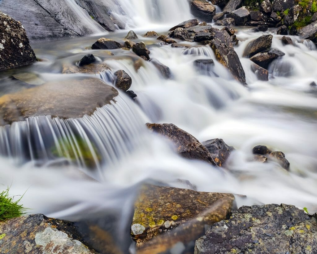 Walking with Your Camera Photographic Workshop from Welshot and Team Leader Helen Iles - Photo is of a close up of a waterfall  in the Cwmorthin area of the the Snowdonia National Park