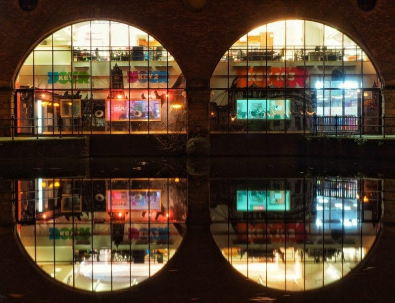 Colour Photograph showing refelctions alongside the Castlefield Canal Basin Creative Cityscape Photography
