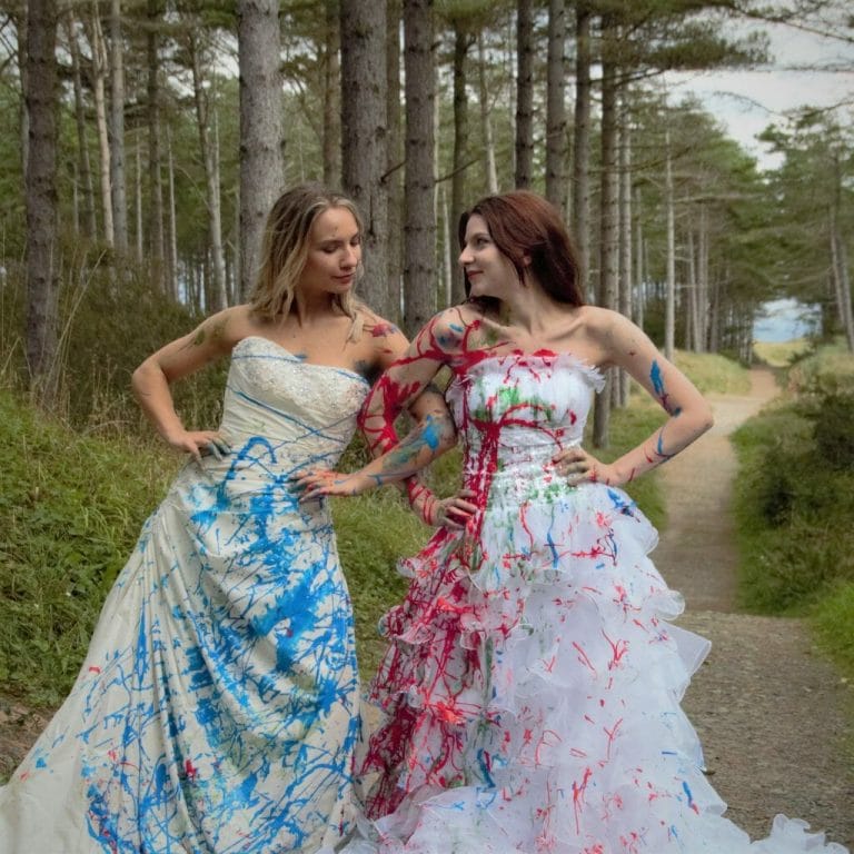 Welshot Model posing in a Wedding Dress on a Trash The Dress Photo-Shoot in North Wales where Welshot Imaging Photographic Academy delegates were learning about photographic lighting and shooting techniques.