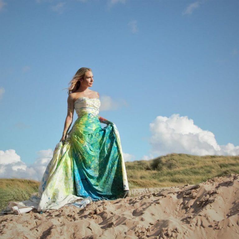 Welshot Model posing in a Wedding Dress on a Trash The Dress Photo-Shoot in North Wales where Welshot Imaging Photographic Academy delegates were learning about photographic lighting and shooting techniques.
