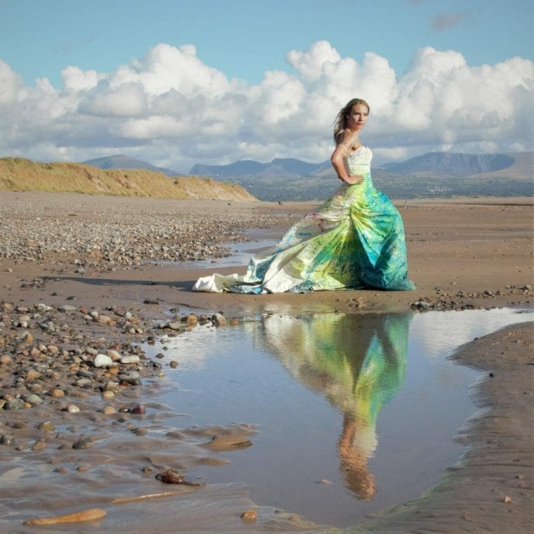 Welshot Model posing in a Wedding Dress on a Trash The Dress Photo-Shoot in North Wales where Welshot Imaging Photographic Academy delegates were learning about photographic lighting and shooting techniques.