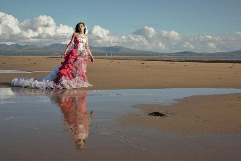 Welshot Model posing in a Wedding Dress on a Trash The Dress Photo-Shoot in North Wales where Welshot Imaging Photographic Academy delegates were learning about photographic lighting and shooting techniques.