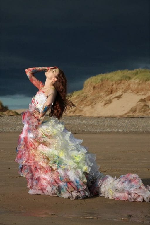 Welshot Model posing in a Wedding Dress on a Trash The Dress Photo-Shoot in North Wales where Welshot Imaging Photographic Academy delegates were learning about photographic lighting and shooting techniques.