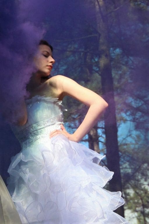 Welshot Model posing in a Wedding Dress on a Trash The Dress Photo-Shoot in North Wales where Welshot Imaging Photographic Academy delegates were learning about photographic lighting and shooting techniques.