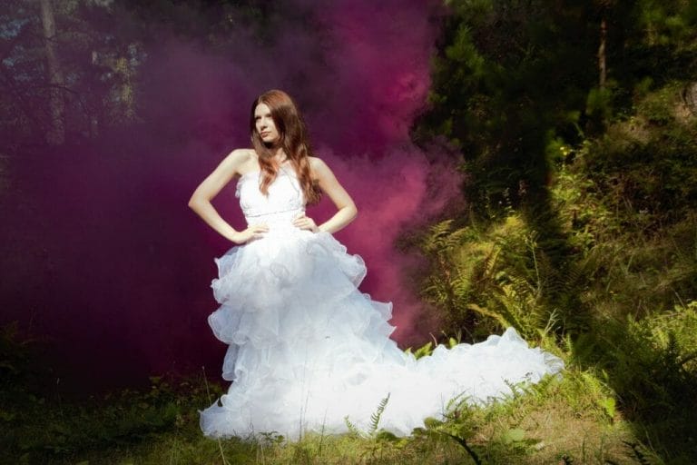 Welshot Model posing in a Wedding Dress on a Trash The Dress Photo-Shoot in North Wales where Welshot Imaging Photographic Academy delegates were learning about photographic lighting and shooting techniques.