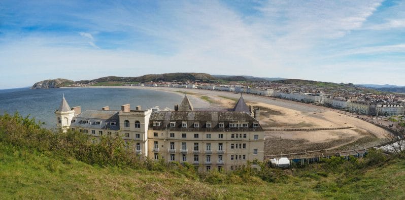 Panorama colour photo of the Grand Hotel taken from the Great Orme in North Wales overlooking the bay and town