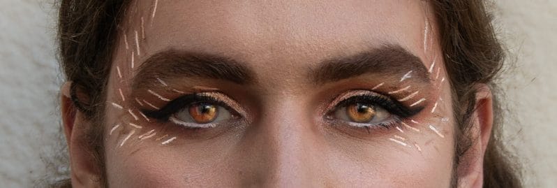 Letterbox photos of a girls eyes with dramatic makeup this image was created as part of a Welshot Editing and Post Processing for Photographers Online course
