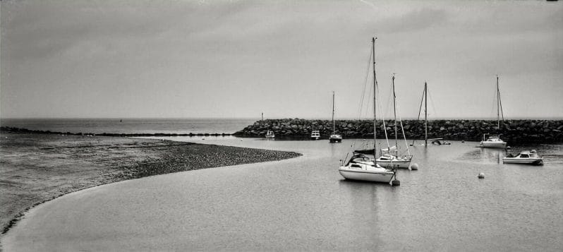 Seascapes & Sunsets - Black and White Photo of sail boats in the Rhos on Sea harbour in North Wales