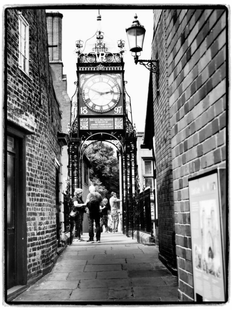 Black and White Photo of the Eastgate Clock on the Chester City Walls - Taken on a Welshot Photographic Academy Mini - Module