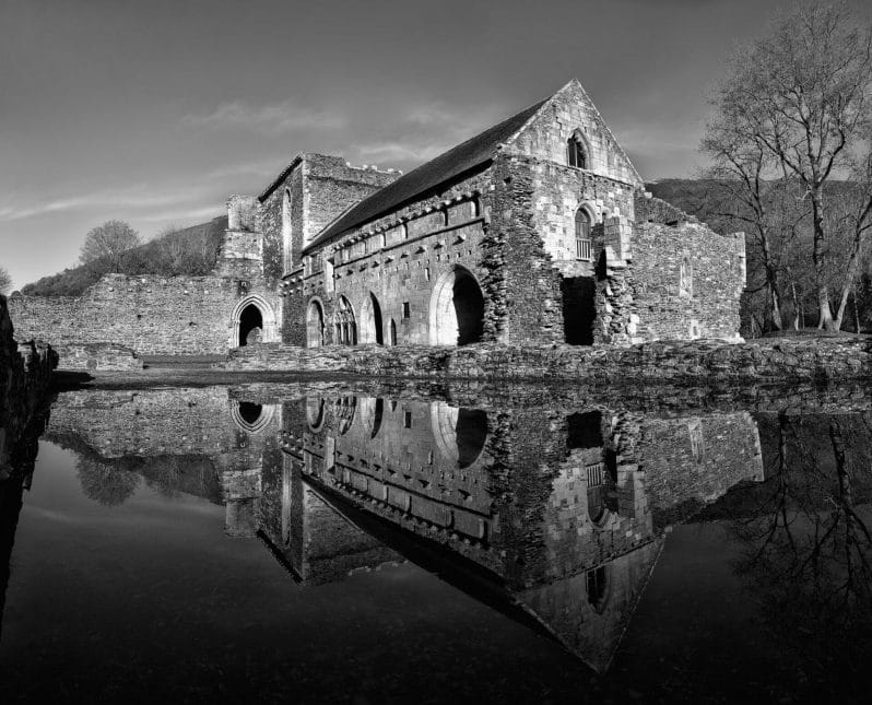 Black and White Image of Valle Crucis Abbey in Llangollen, North Wales