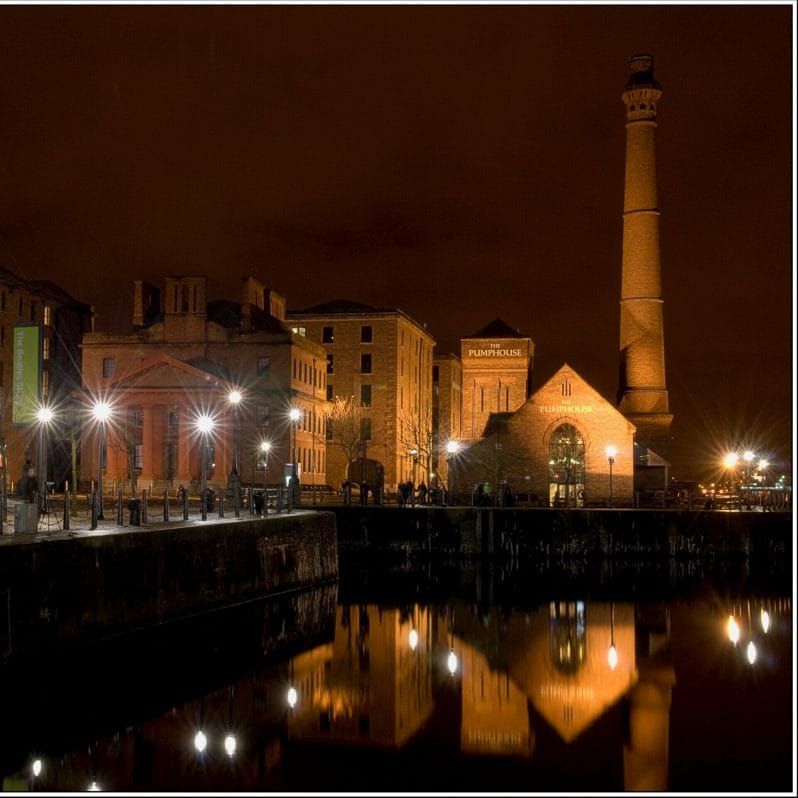 Photograph of historic building in Liverpool reflected in the water of Albert Dock - Creative Photography – City & Riverscape in Liverpool – Roving Academy Evening