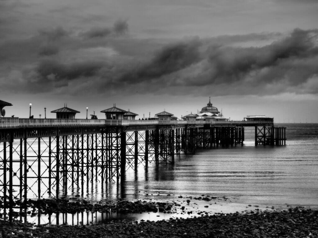 Seascapes & Sunsets in Llandudno - Black and White Photo of the Llandudno Pier at Low Tide
