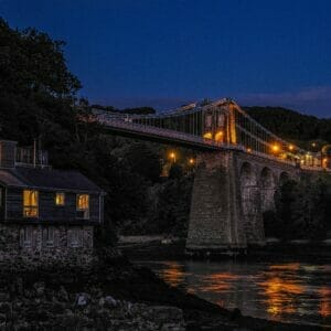 Shortest Night 2023 - A Photographic Adventure in North Wales - Square colour photo of the Menai Bridge in North Wales at night