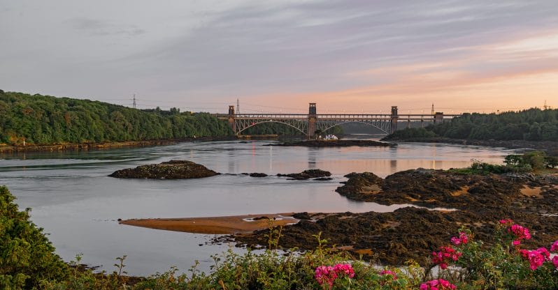 Shortest Night 2023 - A Photographic Adventure in North Wales - Panoramic photo of the Menai Straits in North wales with the Britannia Bridge in the distance